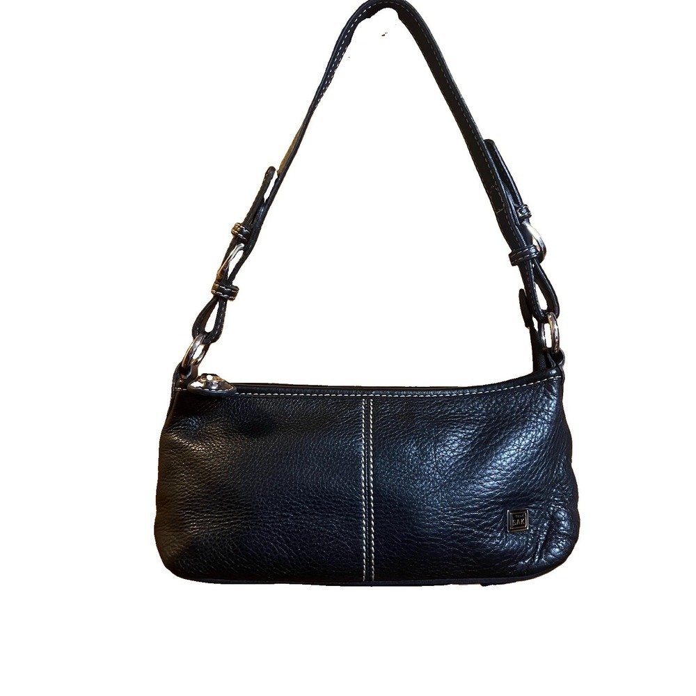 The Sak Black Pebbled Leather Mini Baguette Shoulder Bag Contrast Stitching EUC
